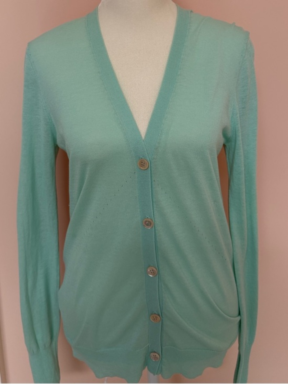 Light Aqua V-Neck Button-Front Cardigan Sweater by M. Patmos